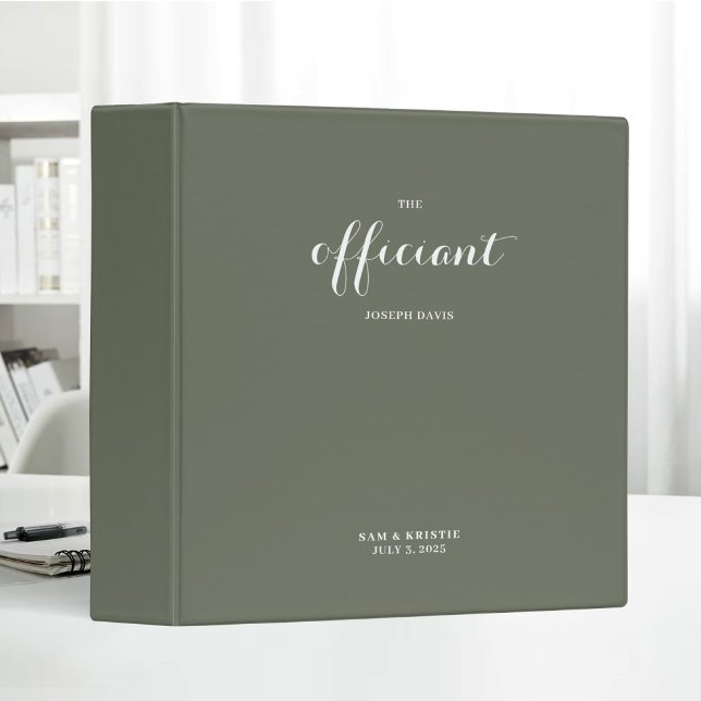 The Officiant Wedding Marriage Elegant Green 3 Ring Binder (Creator Uploaded)