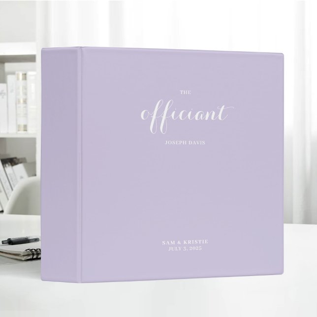 The Officiant Wedding Marriage Elegant Lavender 3 Ring Binder (Creator Uploaded)