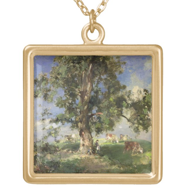 The Old Ash Tree (oil on canvas) Gold Plated Necklace (Front)