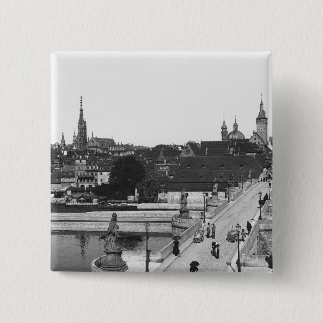 The old bridge over the River Main Pinback Button (Front)