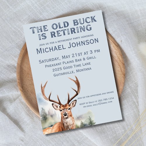 The Old Buck is Retiring Rustic Hunting Retirement Invitation