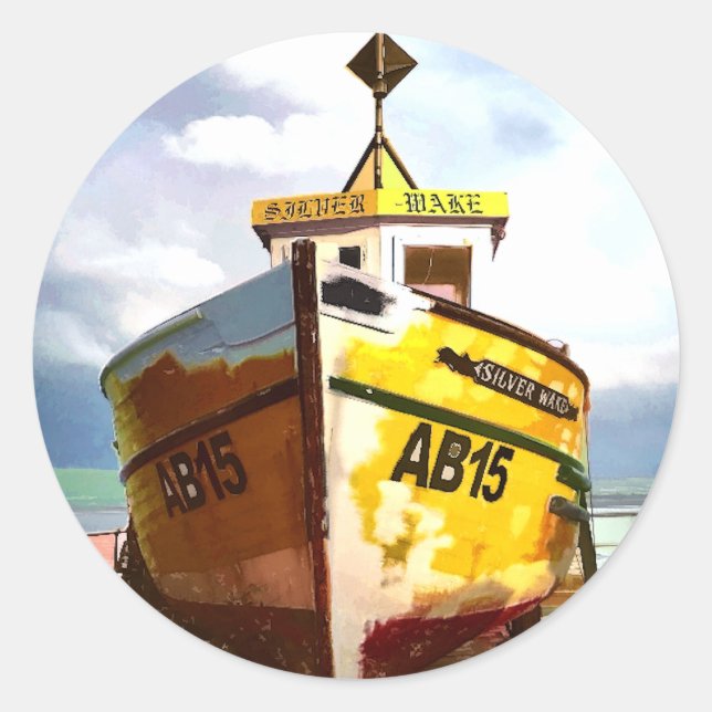 THE OLD FISHING BOAT CLASSIC ROUND STICKER (Front)