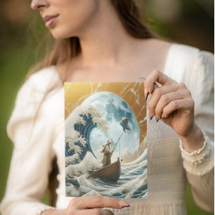 The Old Man And The Giant Wave Postcard