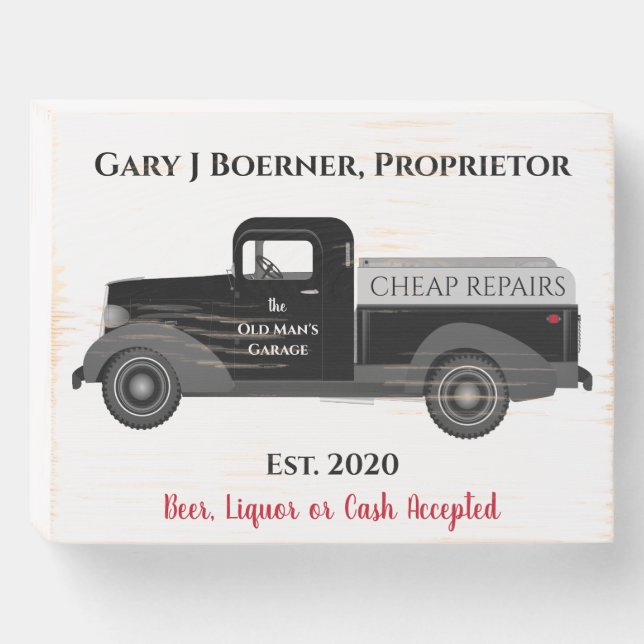 the Old Man Garage Mechanic Man Cave Wood Box Sign (Front Horizontal)
