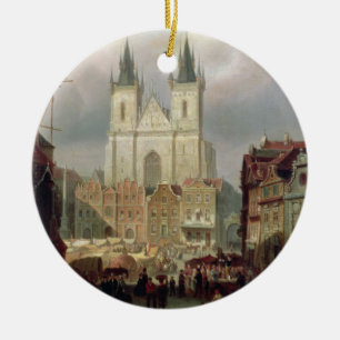 The Old Market Place at Prague, 1881 (oil on canva Ceramic Ornament