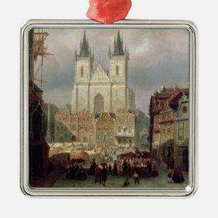 The Old Market Place at Prague, 1881 (oil on canva Metal Ornament