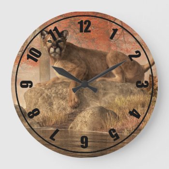 The Old Mountain Lion Large Clock by ArtOfDanielEskridge at Zazzle