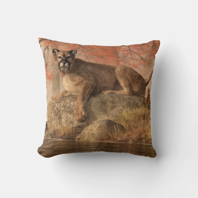 The Old Mountain Lion Throw Pillow (Front)