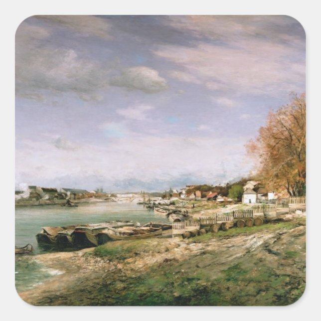 The old quay at Bercy, Paris, 1880 Square Sticker (Front)