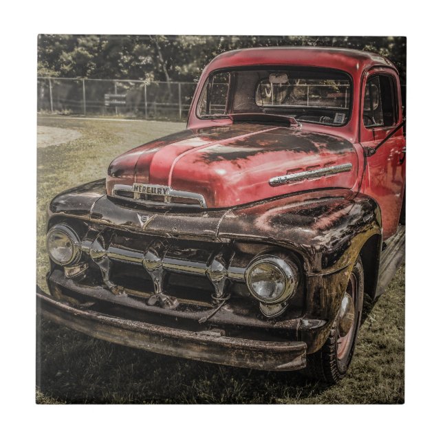 The Old Red Antique Truck Ceramic Tile (Front)