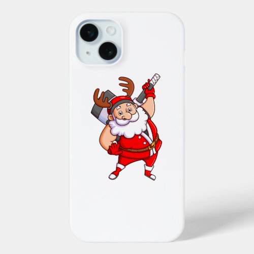 the old santa claus with the reindeer hat is holdi iPhone 15 plus case