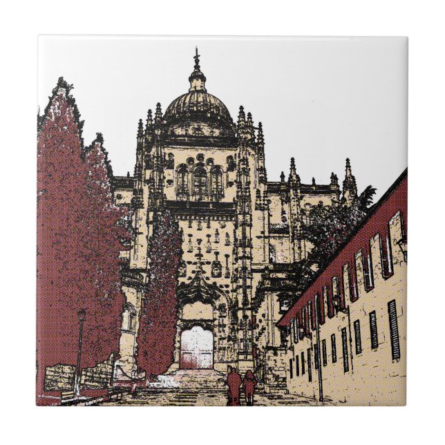 The Old Town of Salamanca Cathedral Ceramic Tile (Front)