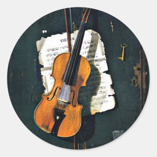 The Old Violin fine art painting Classic Round Sticker