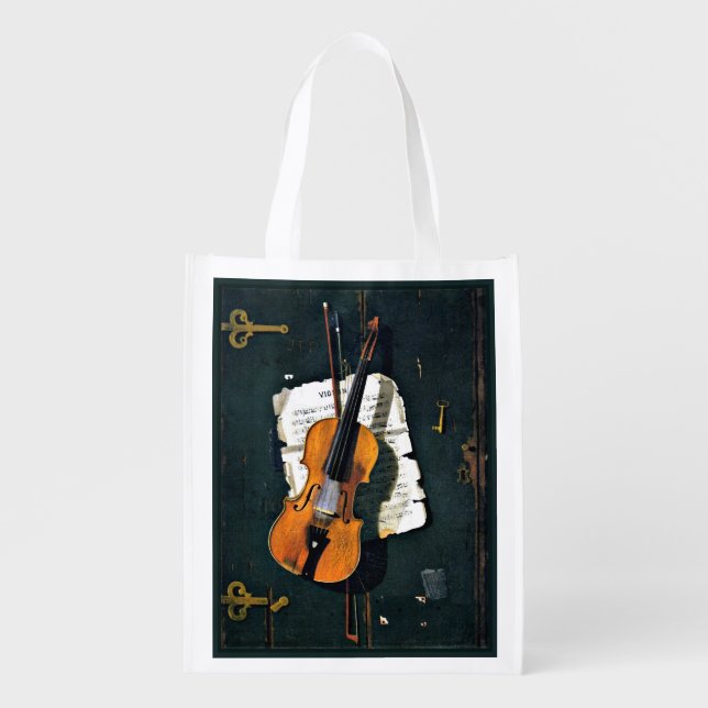 The Old Violin, fine art painting Grocery Bag (Front)