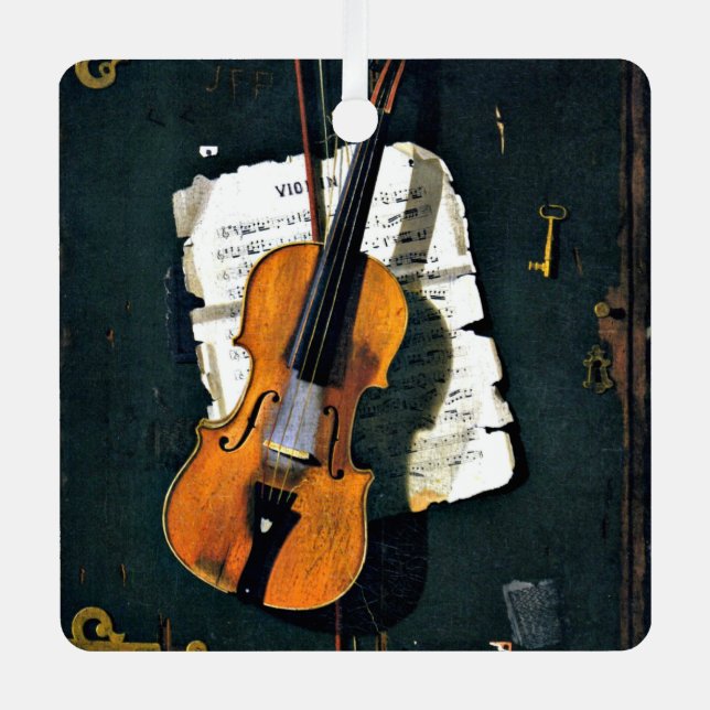 The Old Violin, fine art painting, Metal Ornament (Front)