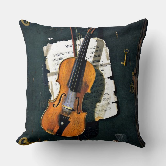 The Old Violin, fine art painting Throw Pillow (Front)