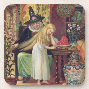 The Old Witch combing Gerda's hair with a golden c Beverage Coaster