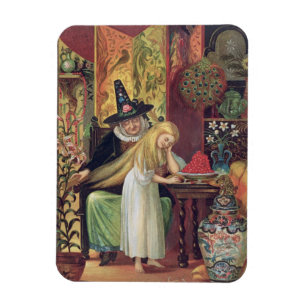 The Old Witch combing Gerda's hair with a golden c Magnet