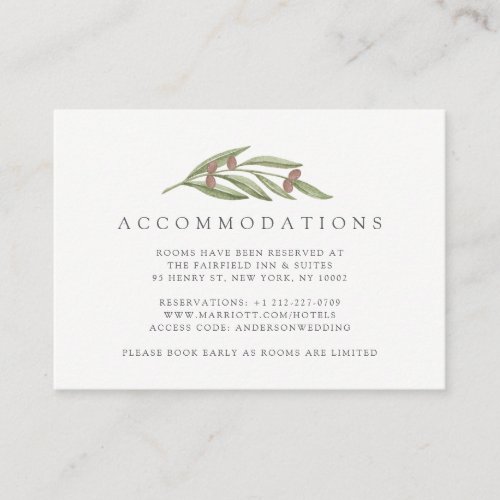 The Olive Branch Wedding Collection Accommodation Enclosure Card