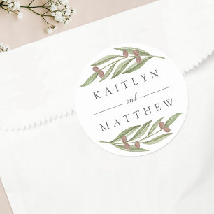 The Olive Branch Wedding Collection Classic Round Sticker