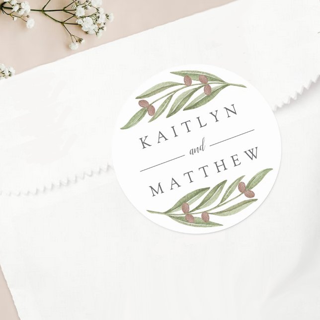 The Olive Branch Wedding Collection Classic Round Sticker (Creator Uploaded)