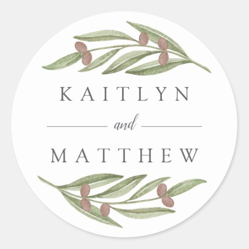 The Olive Branch Wedding Collection Classic Round Sticker