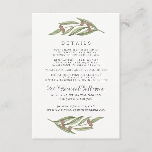 The Olive Branch Wedding Collection Detail Enclosure Card