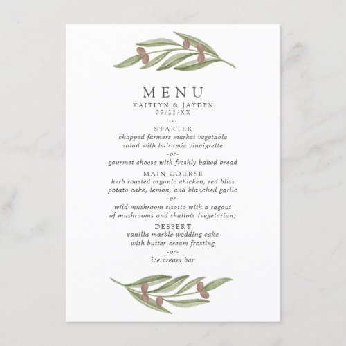 The Olive Branch Wedding Collection Menu