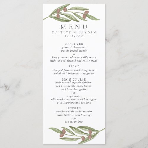 The Olive Branch Wedding Collection Menu