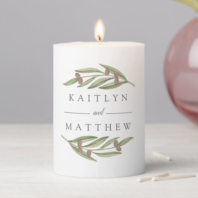 The Olive Branch Wedding Collection Pillar Candle (In Situ)