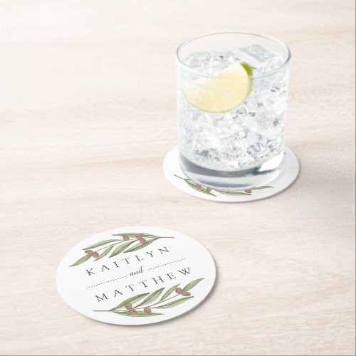 The Olive Branch Wedding Collection Round Paper Coaster
