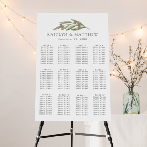 The Olive Branch Wedding Collection Seating Chart Foam Board
