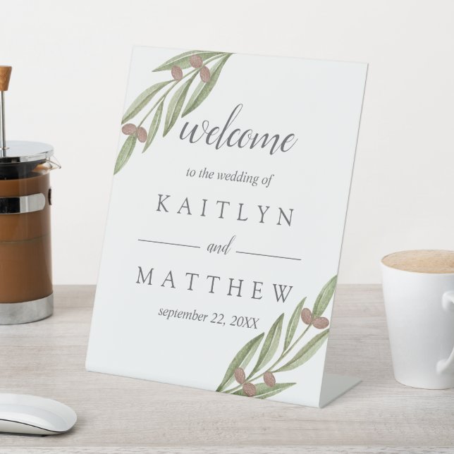 The Olive Branch Wedding Collection Welcome Pedestal Sign (In SItu)