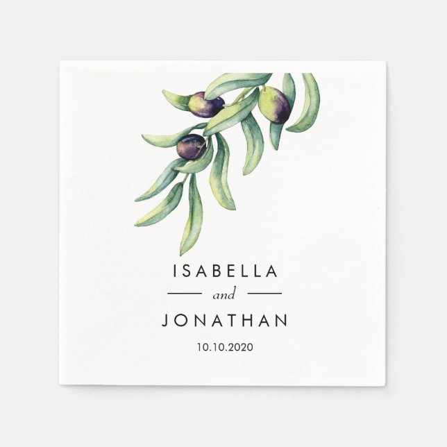 The Olive Grove | Rustic wedding Custom Napkins (Front)