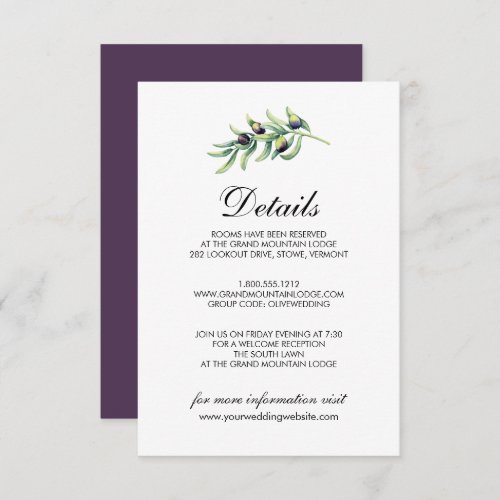 The Olive Grove  Rustic Wedding Details Invitation