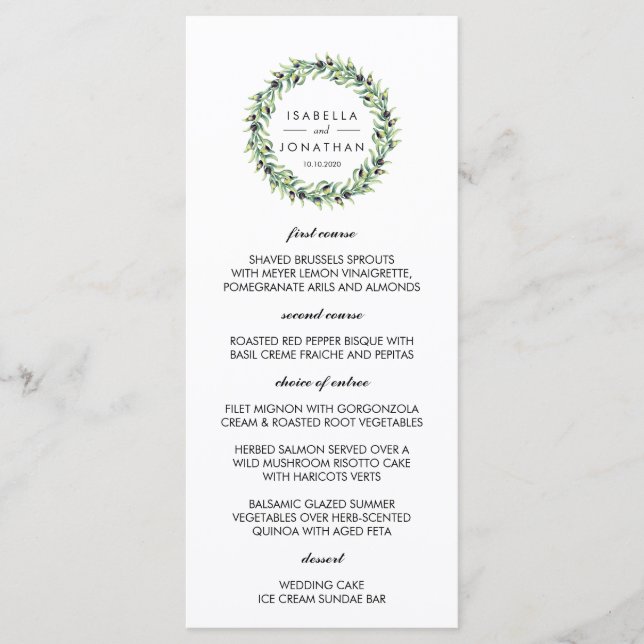 The Olive Grove | Rustic wedding  Menu (Front)
