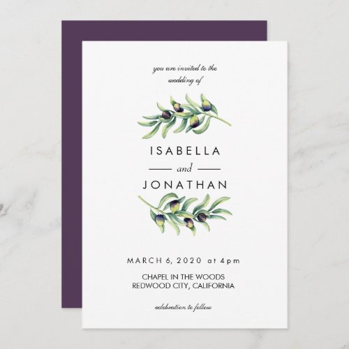 The Olive Grove  Two Branches rustic wedding Invitation