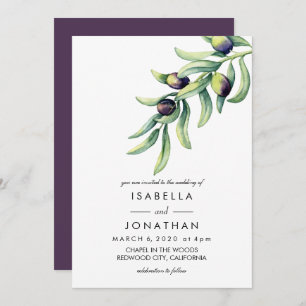 The Olive Grove Watercolor rustic wedding Invitation