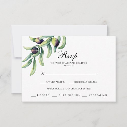 The Olive Grove  wedding RSVP with MEAL CHOICE