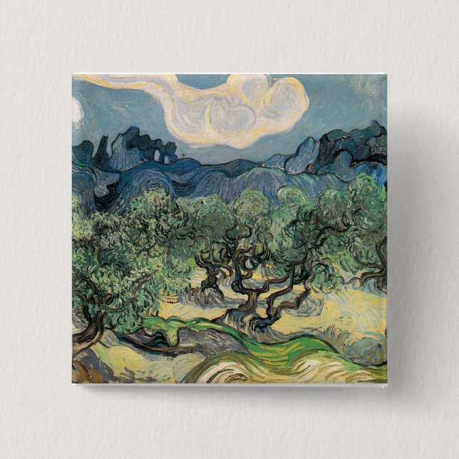 the olive trees,1889, Vincent van Gogh Button (Front)