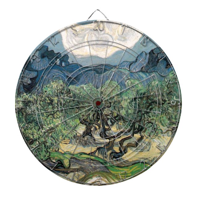 The Olive Trees, Vincent van Gogh Dartboard With Darts (Front)