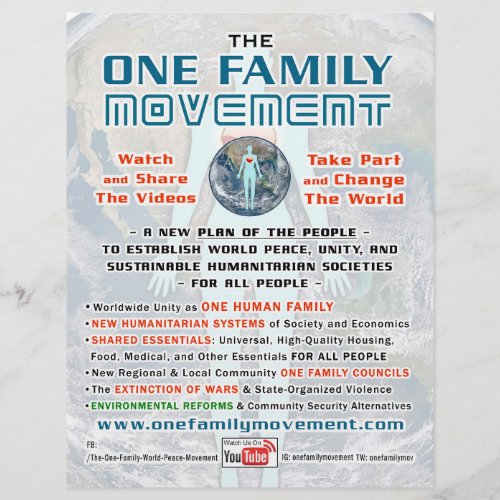 The One Family World Peace Movement PLAN FLIER Flyer