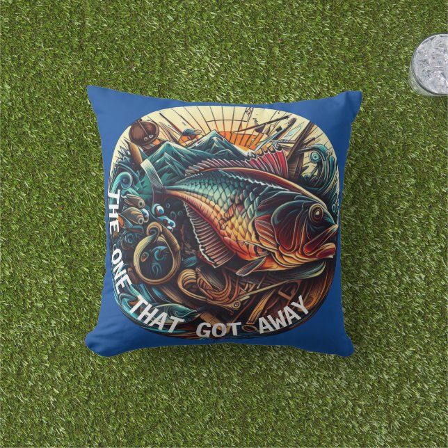 The One That Got Away Fishing Outdoor Pillow (Grass)