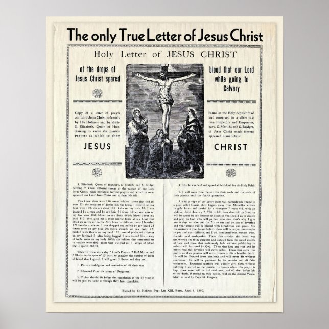 The Only True Letter of Jesus Christ Poster (Front)
