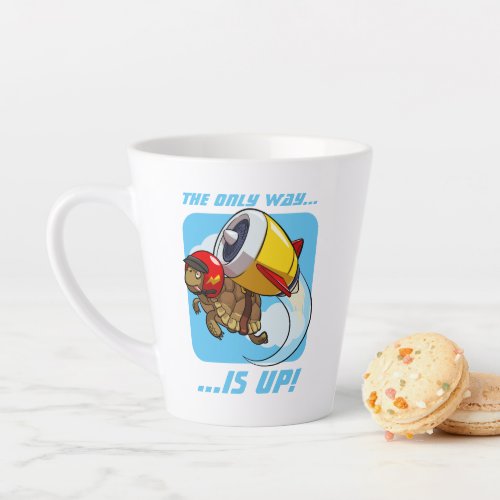 The Only Way Is Up Flying Jet Tortoise Cartoon Latte Mug