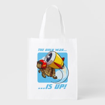 The Only Way Is Up Funny Jet Pack Tortoise Grocery Bag by NoodleWings at Zazzle