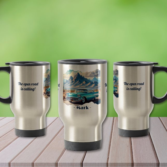 The Open Road is Calling Travel Mug (Personalize to add names/dates. Customize to change text, color, style or remove text.)