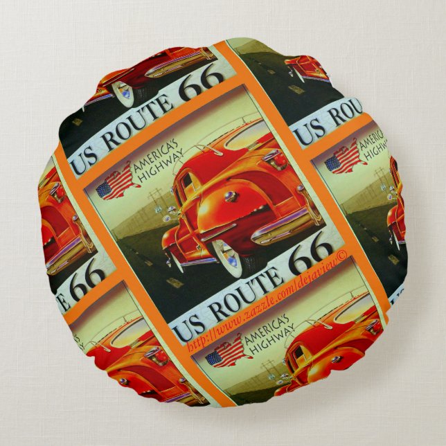 "The Open Road-Rt 66" Round Pillow (Back)