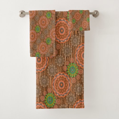 The Orange floral rainy scatter fibers textured Bath Towel Set