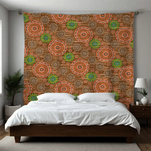 The Orange floral rainy scatter fibers textured Tapestry